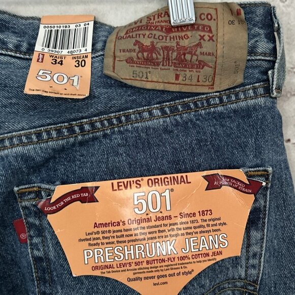 Vintage 90s Levis 501 Denim Jeans 34 x 30 Preshrunk 100% Cotton - Picture 1 of 5